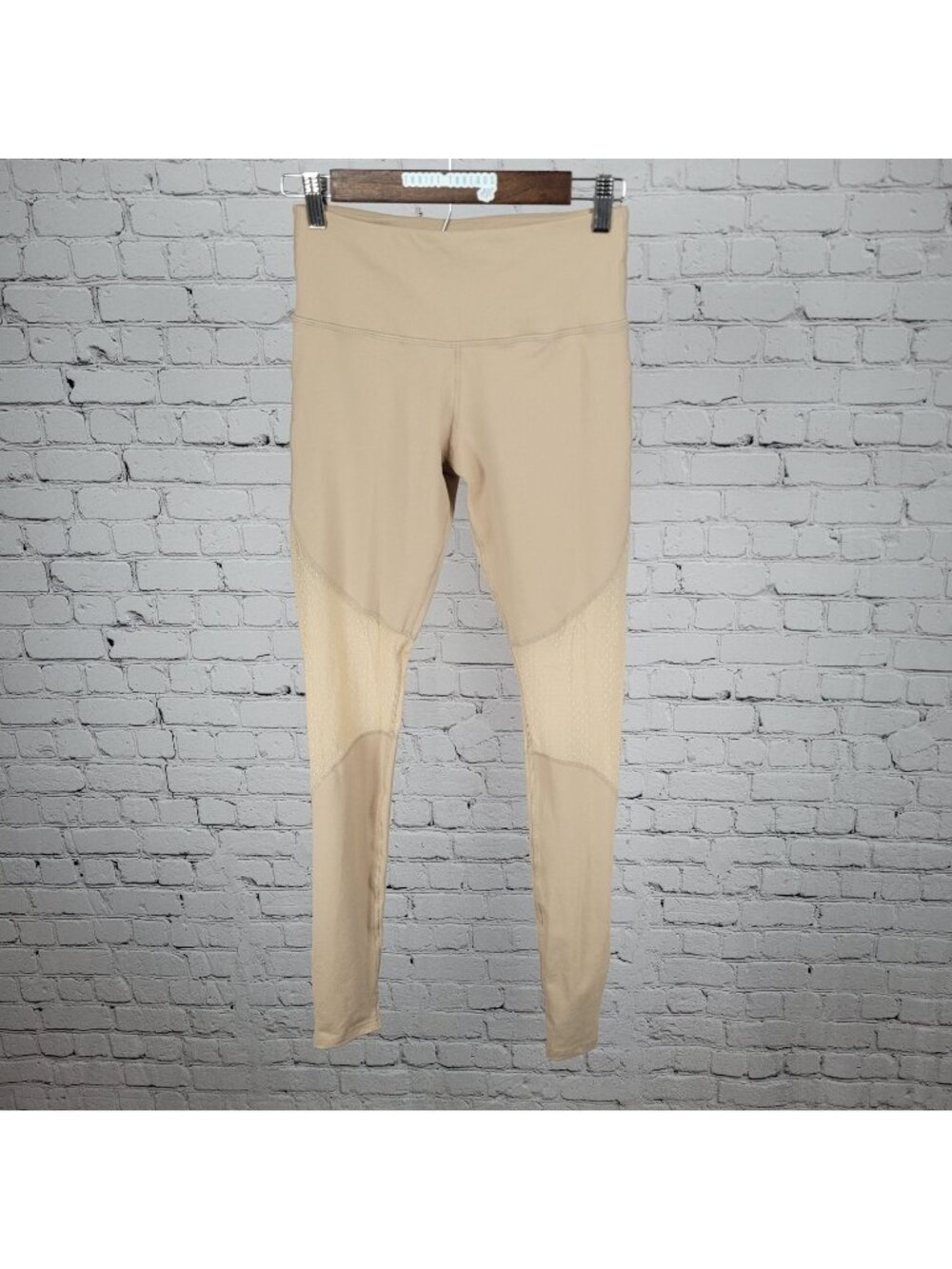 NWT Electric Yoga Stephanie Bohbot Beige Nude Mesh Stirrups Pants Size Small S